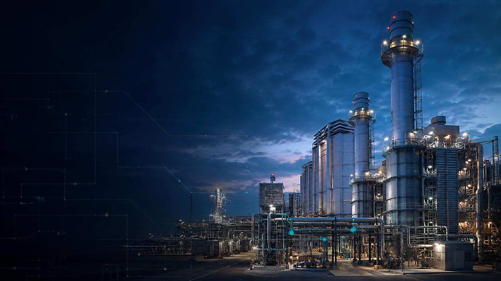 Industrial power and process plant at dusk